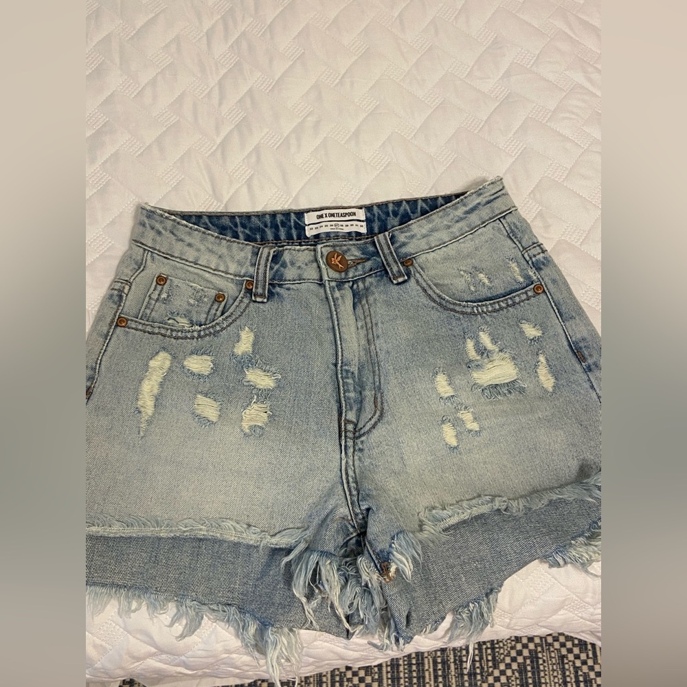 One Teaspoon Light Blue Distressed Jean Shorts